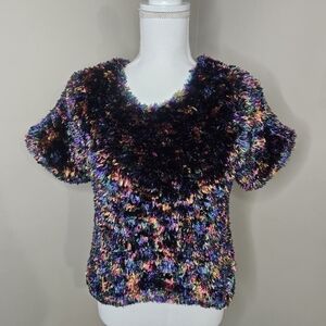 Vintage Y2K The Limited Fuzzy Fringe Sweater Boxy Cropped Statement Top